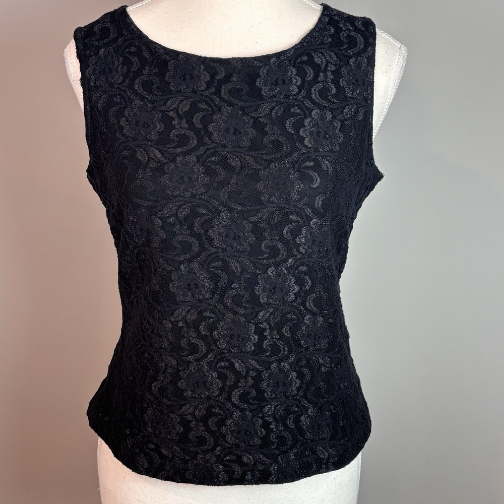 MSK Womens Y2K Black Lace Lined Floral Black Tank Large Whimsigoth Fairy Stretch